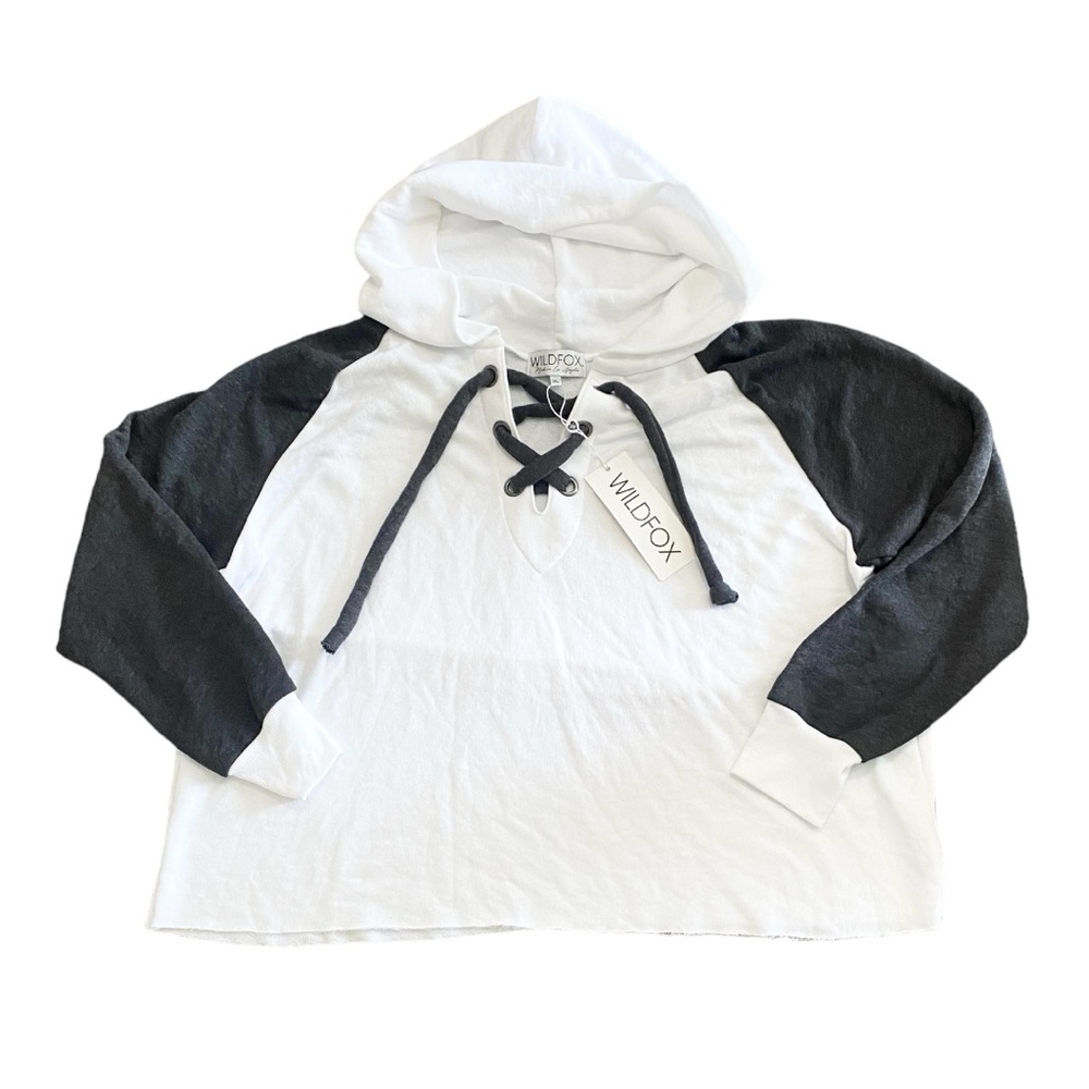 ❌SOLD❌ Wildfox Hutton Hoodie in Dark Gray and Clean White Contrast NWT